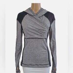 🍋 LULULEMON Gray Striped Run For Your Life Hoodie Pullover